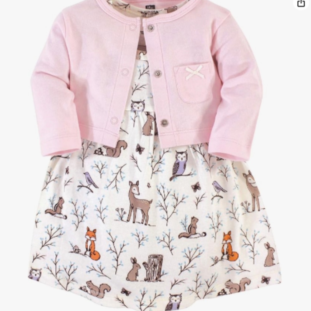 Hudson Baby Enchanted Forest Girls' Cotton Dress and Cardigan Set